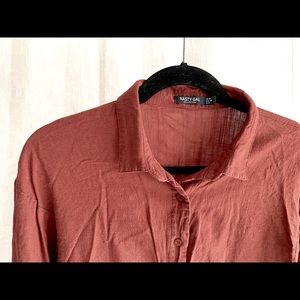 Nasty Gal Rust Red Linen Blouse